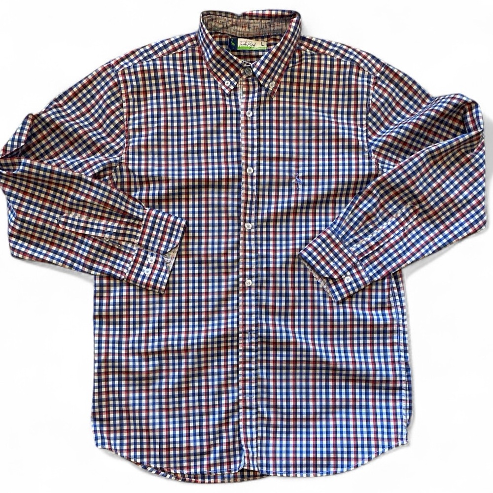 Tailorbyrd Red and Blue Long Sleeve Button Down Checkered Shirt NWOT